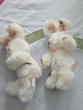 Russ Cream and Brown Spot Plush Bunny Pair. Set Of 2. 12B0395